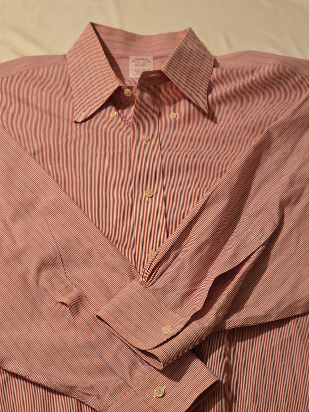 Brooks Brothers Pink and Navy Fine-Striped Dress Shirt